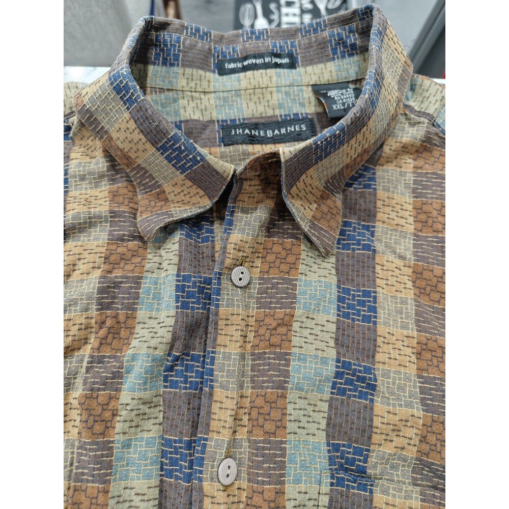 Jhane Barnes Men Shirt XXL Multicolored Long Sleeve Button Up Y2K Block Pattern